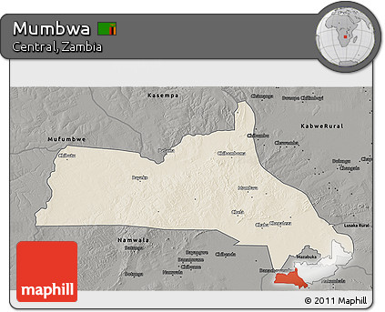 Shaded Relief 3D Map of Mumbwa, darken, semi-desaturated