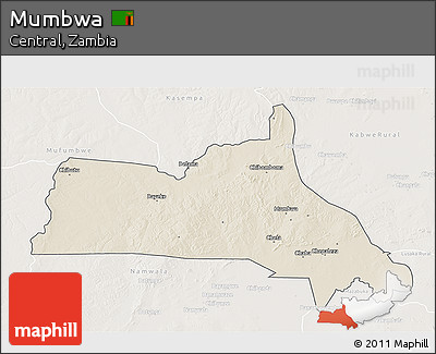 Shaded Relief 3D Map of Mumbwa, lighten