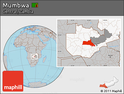 Gray Location Map of Mumbwa, highlighted country, highlighted parent region