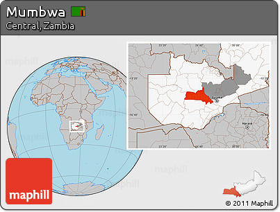Gray Location Map of Mumbwa, highlighted country, highlighted parent region