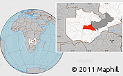 Gray Location Map of Mumbwa, highlighted country, highlighted parent region, hill shading