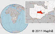 Gray Location Map of Mumbwa, highlighted country, hill shading