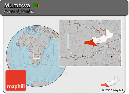 Gray Location Map of Mumbwa, highlighted parent region, hill shading