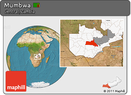Satellite Location Map of Mumbwa, highlighted country, highlighted parent region