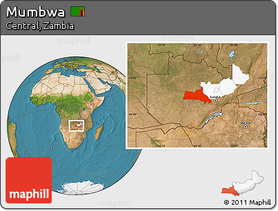 Satellite Location Map of Mumbwa, highlighted parent region