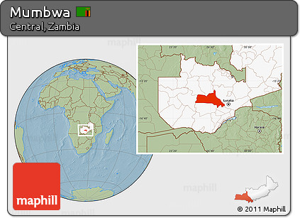 Savanna Style Location Map of Mumbwa, highlighted country, hill shading