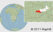 Savanna Style Location Map of Mumbwa, highlighted parent region, hill shading