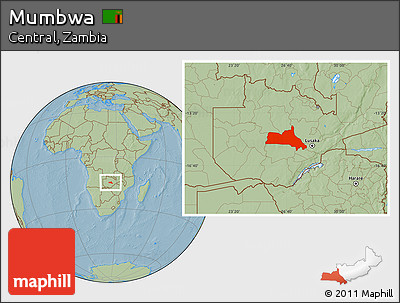 Savanna Style Location Map of Mumbwa, hill shading