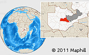 Shaded Relief Location Map of Mumbwa, highlighted country, highlighted parent region