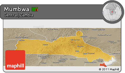 Physical Panoramic Map of Mumbwa, semi-desaturated