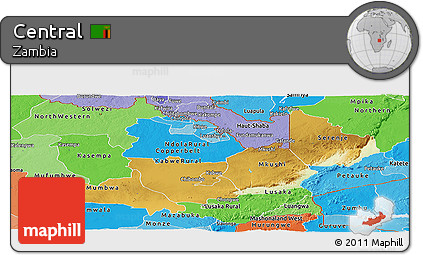 Physical Panoramic Map of Central, political shades outside