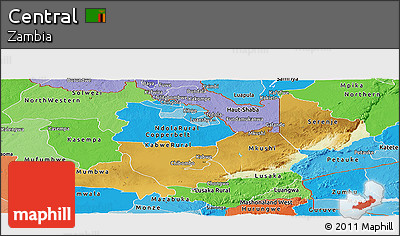 Physical Panoramic Map of Central, political shades outside