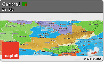 Physical Panoramic Map of Central, political shades outside