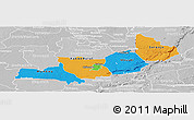 Political Panoramic Map of Central, lighten, desaturated