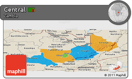 Political Panoramic Map of Central, shaded relief outside