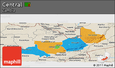 Political Panoramic Map of Central, shaded relief outside