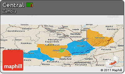 Political Panoramic Map of Central, shaded relief outside