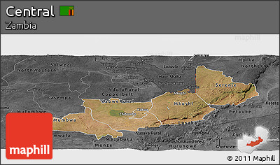 Satellite Panoramic Map of Central, darken, desaturated