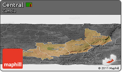 Satellite Panoramic Map of Central, darken, desaturated