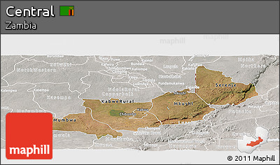Satellite Panoramic Map of Central, lighten, semi-desaturated