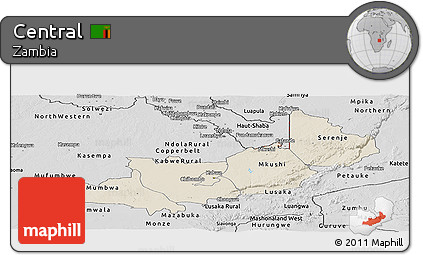 Shaded Relief Panoramic Map of Central, desaturated