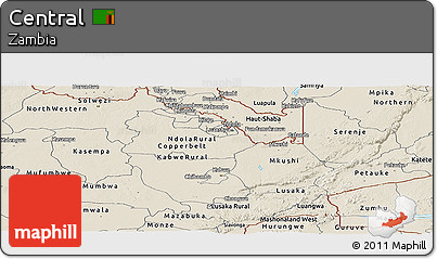 Shaded Relief Panoramic Map of Central