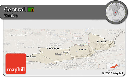 Shaded Relief Panoramic Map of Central, lighten