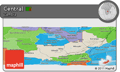 Shaded Relief Panoramic Map of Central, political shades outside