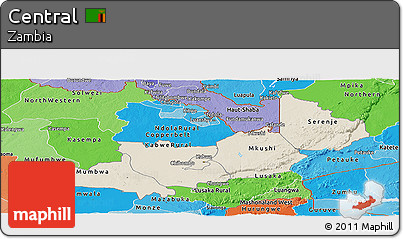 Shaded Relief Panoramic Map of Central, political shades outside