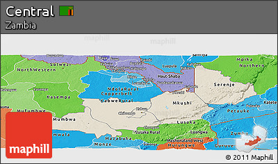 Shaded Relief Panoramic Map of Central, political shades outside