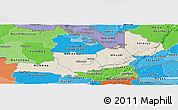 Shaded Relief Panoramic Map of Central, political shades outside