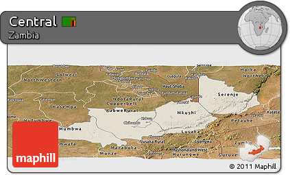 Shaded Relief Panoramic Map of Central, satellite outside