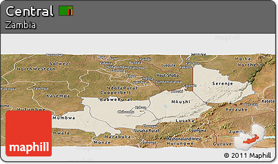 Shaded Relief Panoramic Map of Central, satellite outside