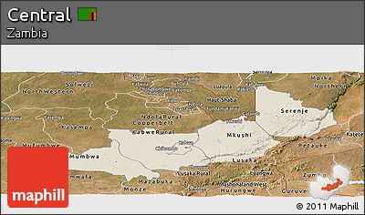 Shaded Relief Panoramic Map of Central, satellite outside