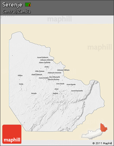 Classic Style 3D Map of Serenje, single color outside