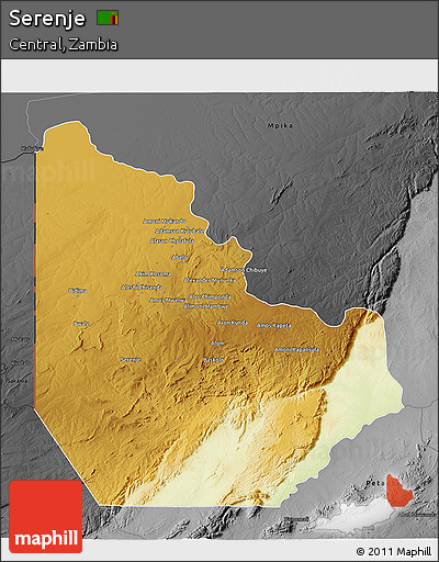 Physical 3D Map of Serenje, darken, desaturated