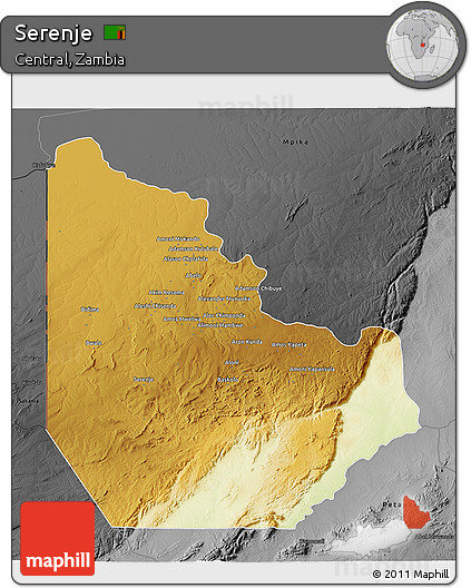 Physical 3D Map of Serenje, darken, desaturated