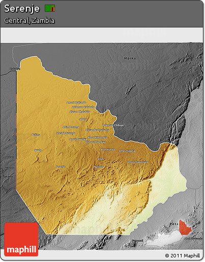Physical 3D Map of Serenje, darken, desaturated