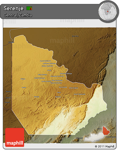 Physical 3D Map of Serenje, darken