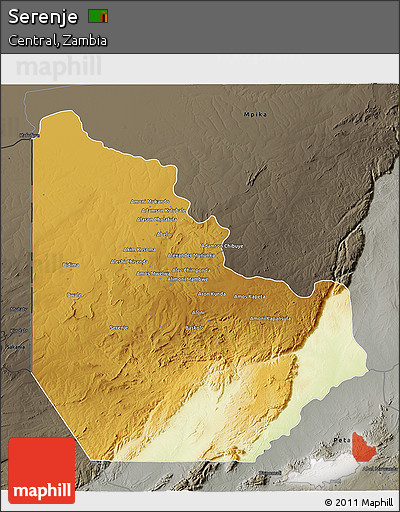 Physical 3D Map of Serenje, darken, semi-desaturated