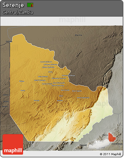 Physical 3D Map of Serenje, darken, semi-desaturated