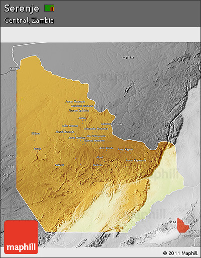 Physical 3D Map of Serenje, desaturated