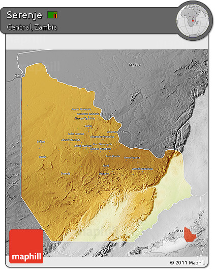Physical 3D Map of Serenje, desaturated
