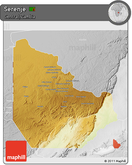 Physical 3D Map of Serenje, lighten, desaturated