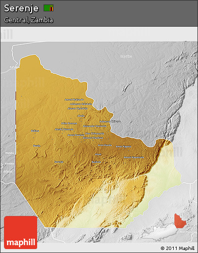 Physical 3D Map of Serenje, lighten, desaturated