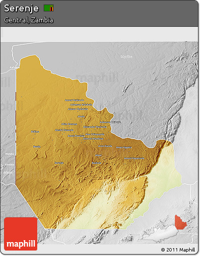 Physical 3D Map of Serenje, lighten, desaturated