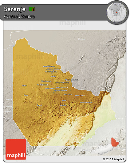 Physical 3D Map of Serenje, lighten, semi-desaturated