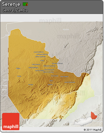 Physical 3D Map of Serenje, lighten, semi-desaturated