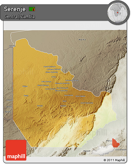Physical 3D Map of Serenje, semi-desaturated