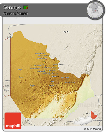 Physical 3D Map of Serenje, shaded relief outside